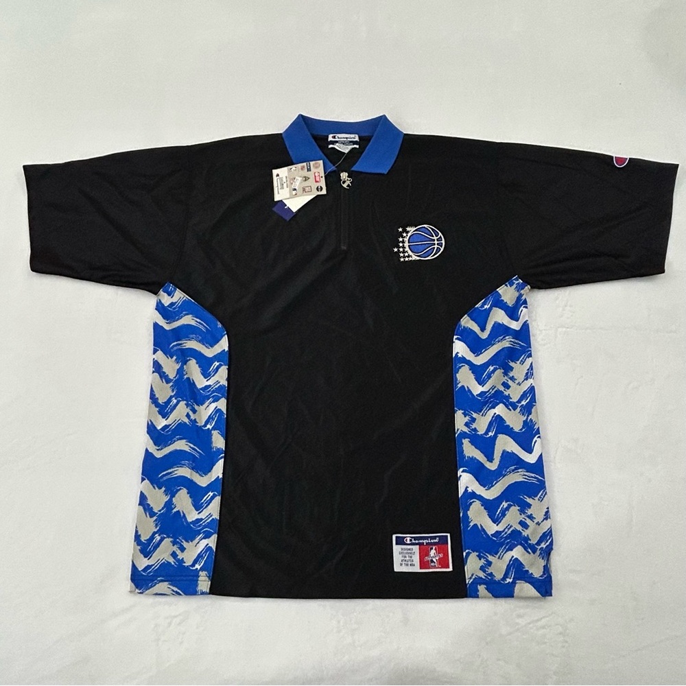 Vintage Champion Orlando Magic Black 1/4 Zip On Court Pullover Polo Shirt Mens L
